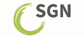 Das Logo der SGN bestehend aus einem grünen Kringel und dem Schriftzug SGN
